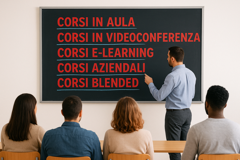 Corsi di formazione sicurezza per lavoratori con lezioni in aula, videoconferenza, e-learning, dedicati aziendali e blended